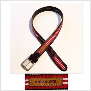 Jack Mason Oklahoma Tailgate Belt Brown LeatherTrim Red / White Webbing Size 34